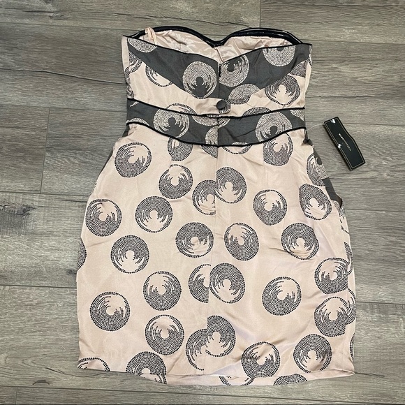 BCBG Maxazria Strapless Woven Silk Cameo Black Dress Size 4 100% Silk NWT $300 - Picture 6 of 10